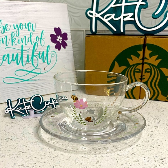 **LAST ONE**Starbucks Squirrel Glass Tea Cup w/Saucer, Korea - Picture 2 of 8